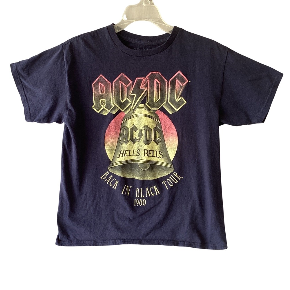 AC/DC Small Hells Bells Back In Black Tour 1980 Graphic T-Shirt Black Cotton